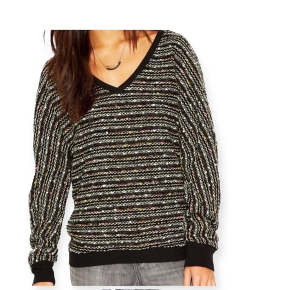 Anthropologie x Sanctuary Black Multicolor Weave Vneck Sweater, Size Xsmall - Picture 1 of 7